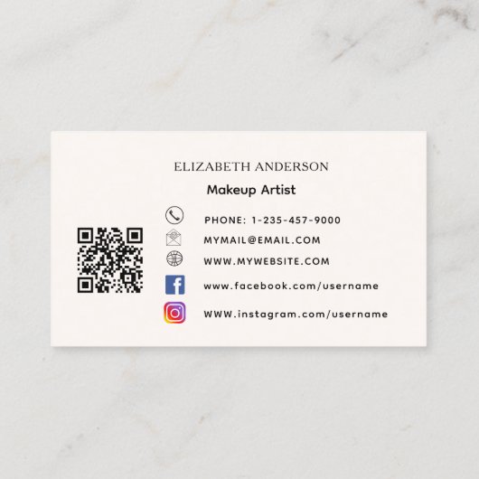 Carte De Visite Code qr en beige crème sur les médias sociaux (Dos)