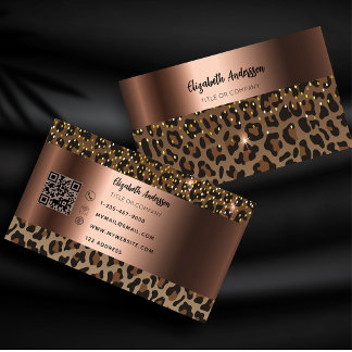 Carte De Visite Code QR en bronze noir léopard
