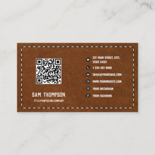 Carte De Visite Code QR en cuir Brown Médias sociaux