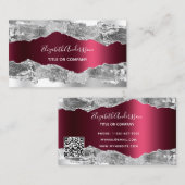 Carte De Visite Code QR en marbre argenté bordeaux (Devant / Derrière)