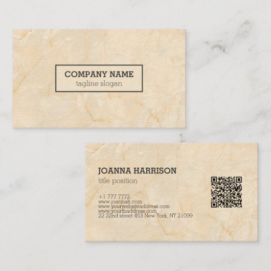 Carte De Visite Code QR en marbre beige (Devant / Derrière)