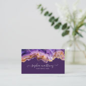 Carte De Visite Code QR en marbre doré agate violette abstraite (Debout devant)