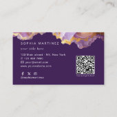 Carte De Visite Code QR en marbre doré agate violette abstraite (Dos)
