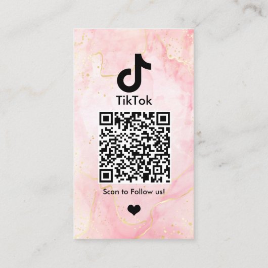 Carte De Visite Code QR en marbre rose TikTok Médias sociaux (Dos)