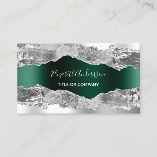 Carte De Visite Code QR en marbre vert émeraude argenté (Devant)