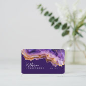 Carte De Visite Code QR en marbre violet agate moderne et paillett (Debout devant)