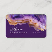 Carte De Visite Code QR en marbre violet moderne agate & paillette (Devant)