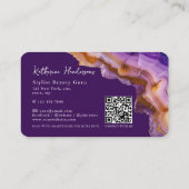 Carte De Visite Code QR en marbre violet moderne agate & paillette (Dos)