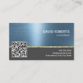 Carte De Visite Code QR en métal bleu professionnel (Devant)