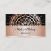 Carte De Visite Code QR en or noir Mandala rose (Devant)
