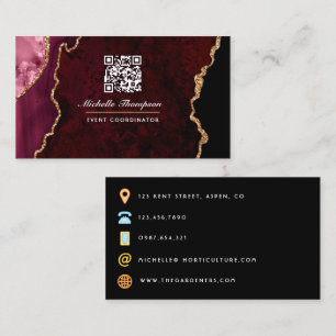 Carte De Visite Code QR en pierre d'agate de Bourgogne et d'Or Aff