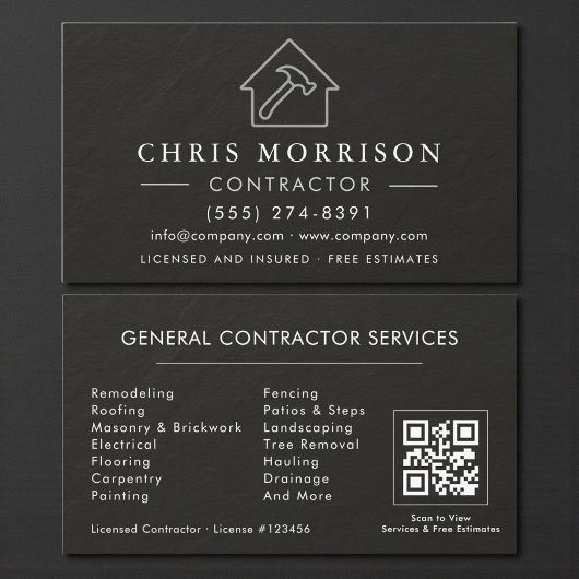 Carte de visite Code QR en Pierre Noir Argenté Con