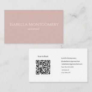 Carte De Visite Code QR Entreprise Coiffeur Rose Poudré