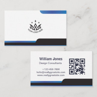 Carte De Visite Code QR Entreprise Moderne Bleu Logo Personnalisé