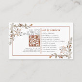 Carte De Visite Code QR Entretien Professionnel Maid Floral Cute (Dos)