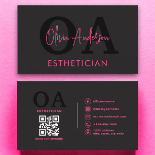 Carte De Visite Code QR esthéticien Hot Pink Black Médias sociaux