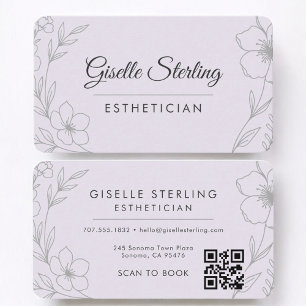 Carte De Visite Code QR Esthéticienne Fleur de Lilas Violet