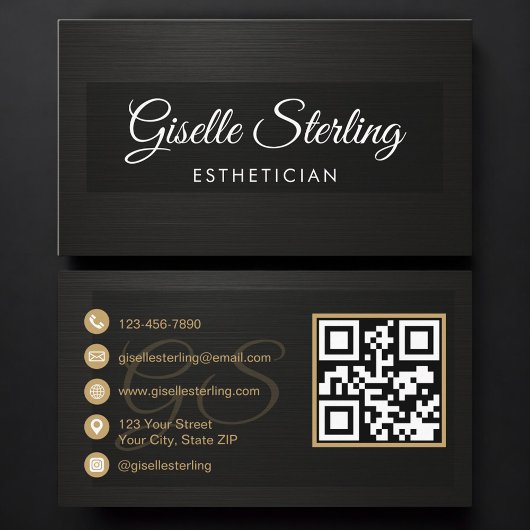 Carte De Visite Code QR Esthéticienne Métal Noir Luxe