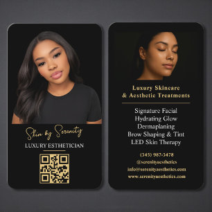 Carte De Visite Code QR Esthéticienne Or Luxe Beauté Noir