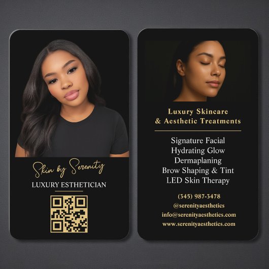 Carte De Visite Code QR Esthéticienne Or Luxe Beauté Noir