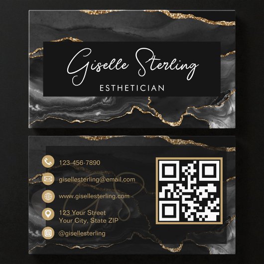 Carte De Visite Code QR Esthéticienne Or Noir