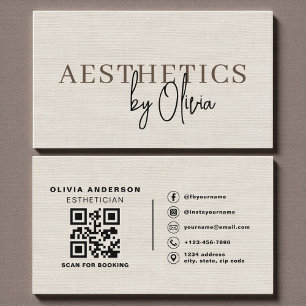 Carte De Visite Code QR Esthéticienne Soins de Peau Lin Neutre 
