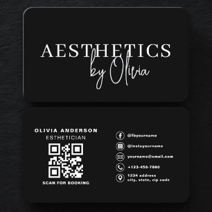 Carte De Visite Code QR Esthéticienne Soins de Peau Noir Blanc