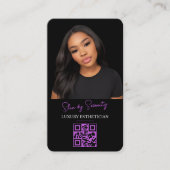 Carte De Visite Code QR Esthéticienne Violet Luxe Beauté Noire (Devant)