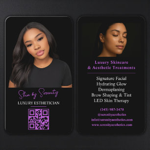 Carte De Visite Code QR Esthéticienne Violet Luxe Beauté Noire