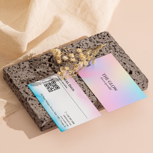 Carte De Visite Code Qr Esthétique Holographique Rose Iridescente