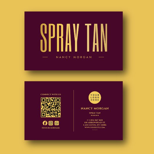 Carte De Visite Code QR et logo de bronzage par pulvérisation Bord