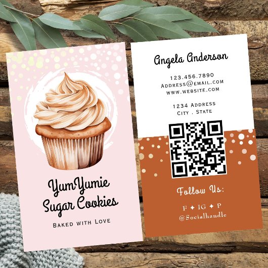 Carte De Visite Code QR et site Web Cupcake tendance