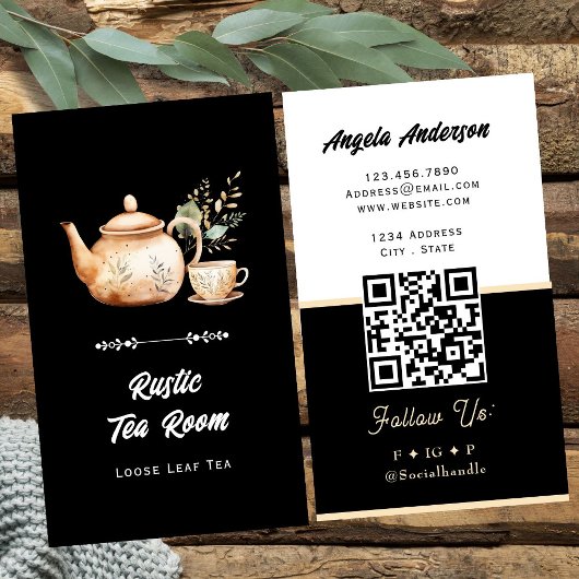 Carte De Visite Code QR et site Web du salon de thé