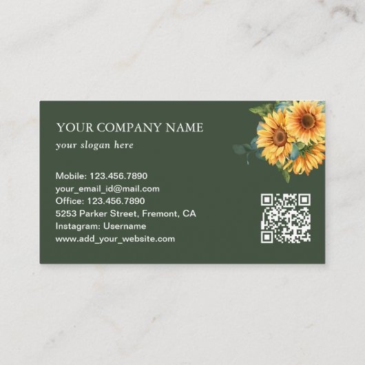 Carte De Visite Code QR Eucalyptus des tournesols rustiques (Dos)