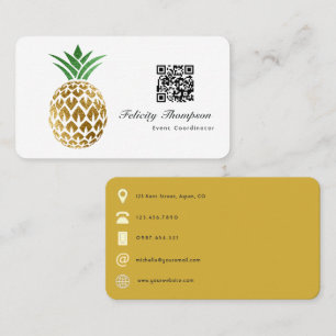 Carte De Visite Code QR Faux Ananas en Feuille d'Or