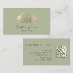 Carte De Visite Code QR faux logo lotus feuille d'or sur vert saug