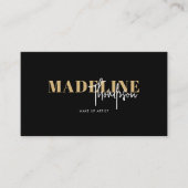 Carte De Visite Code QR féminin moderne chic noir or (Devant)