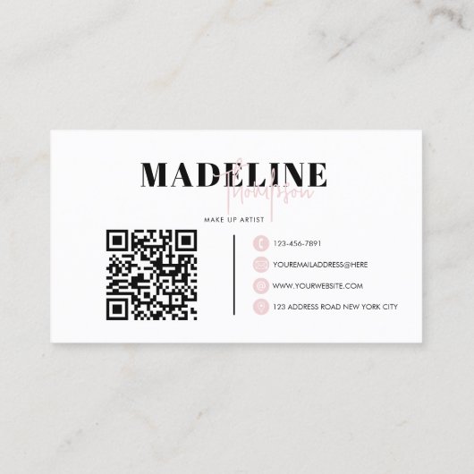 Carte De Visite Code QR féminin moderne chic rose clair (Dos)