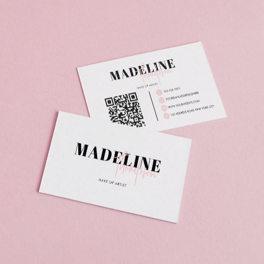 Carte De Visite Code QR féminin moderne chic rose clair