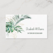 Carte De Visite Code QR | Feuilles tropicales aquarelle (Devant)