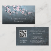 Carte De Visite Code Qr | Fleur De Cerisier Foncé Floral (Devant / Derrière)