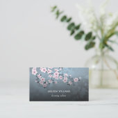 Carte De Visite Code Qr | Fleur De Cerisier Foncé Floral  (Debout devant)