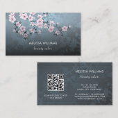 Carte De Visite Code Qr | Fleur De Cerisier Foncé Floral (Devant / Derrière)