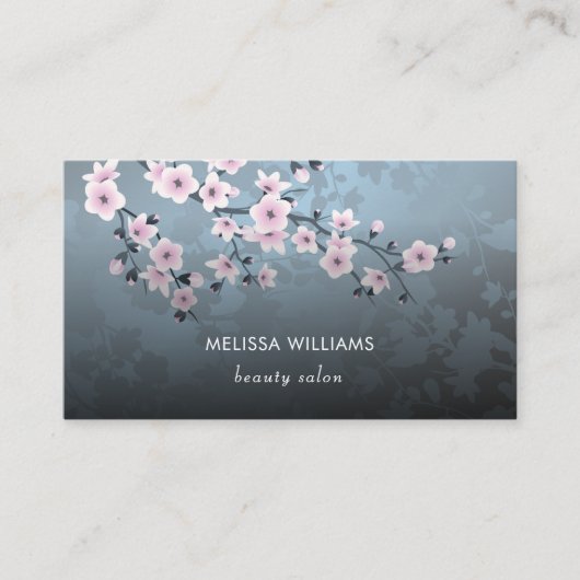 Carte De Visite Code Qr | Fleur De Cerisier Foncé Floral (Devant)
