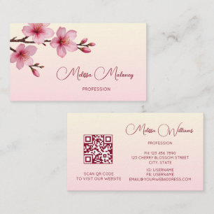 Carte De Visite Code QR Fleur de cerisier rose