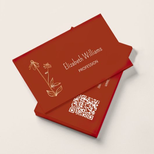 Carte De Visite Code QR | Fleur sauvage Cuivre Terracotta Minimali