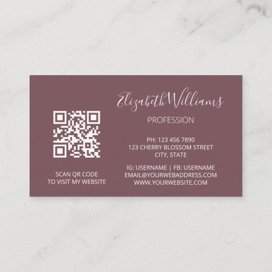 Carte De Visite Code QR Fleur sauvage Dusty Rose Mauve (Dos)