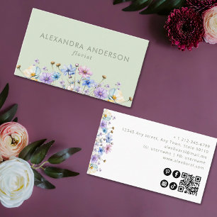 Carte De Visite Code QR Fleur sauvage élégant