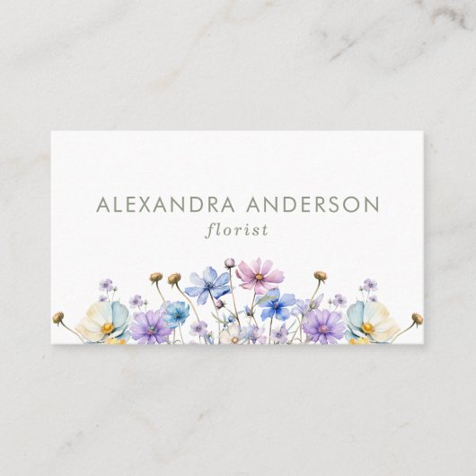 Carte De Visite Code QR Fleur sauvage élégant (Devant)