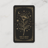 Carte De Visite Code QR Fleuriste Tarot Céleste Rétro Or (Devant)